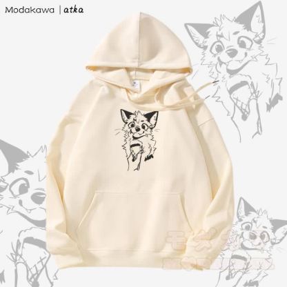 Kapuzenpullover mit Fleecefutter und Fuchs-Eiscreme-Grafik - Beige - 5XL - image 2