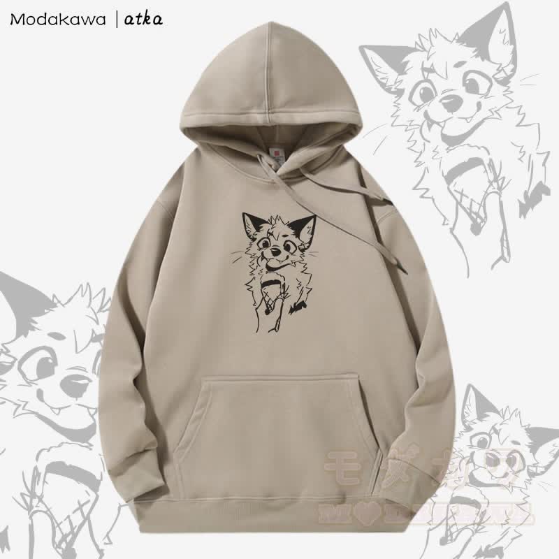 Kapuzenpullover mit Fleecefutter und Fuchs-Eiscreme-Grafik - Helles Khaki - 5XL - image 1