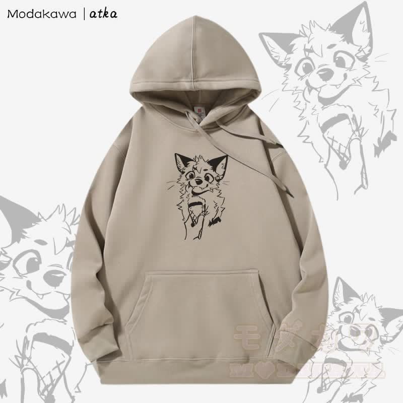 Kapuzenpullover mit Fleecefutter und Fuchs-Eiscreme-Grafik - Helles Khaki - 5XL - image 1