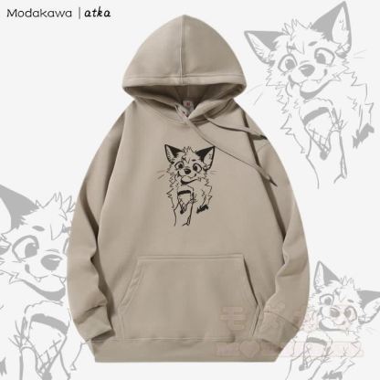 Kapuzenpullover mit Fleecefutter und Fuchs-Eiscreme-Grafik - Helles Khaki - 5XL - image 1