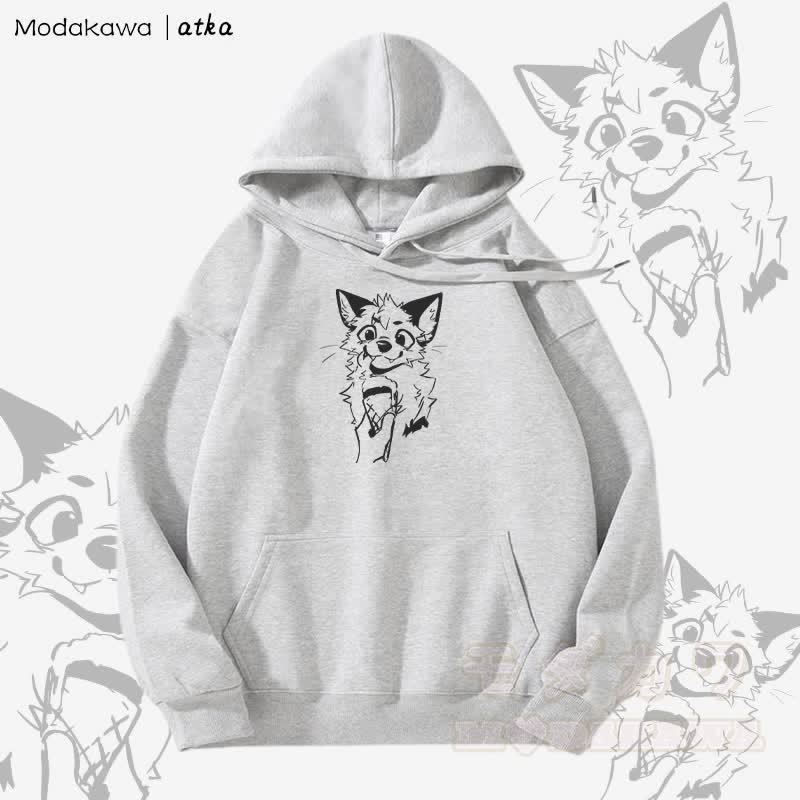 Kapuzenpullover mit Fleecefutter und Fuchs-Eiscreme-Grafik - Grau - 5XL - image 5