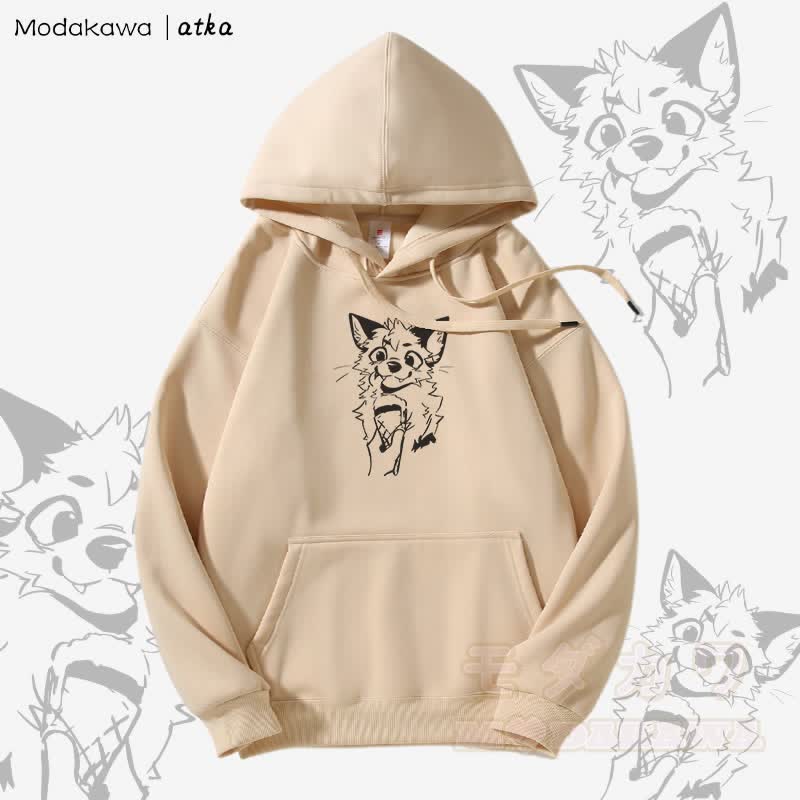 Kapuzenpullover mit Fleecefutter und Fuchs-Eiscreme-Grafik - Aprikose - 5XL - image 3