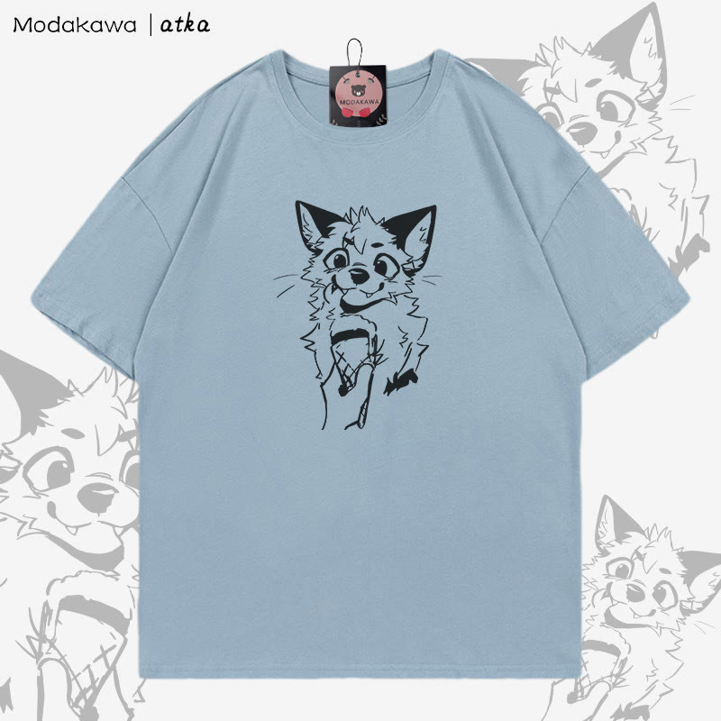 MODAKAWA X atka Fuchs isst Eiscreme Grafik-T-Shirt - Blue - 5XL - image 2