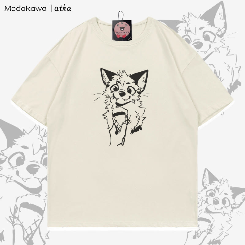 MODAKAWA X atka Fuchs isst Eiscreme Grafik-T-Shirt - Beige - 5XL - image 1