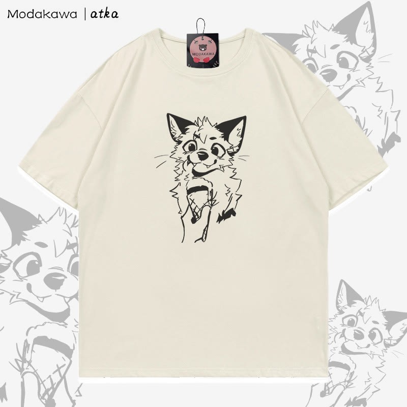 MODAKAWA X atka Fuchs isst Eiscreme Grafik-T-Shirt - Beige - 5XL - image 1