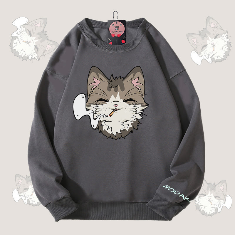 MODAKAWA Unisex-Sweatshirt mit Raucherkatzen-Motiv - Dark Grey - 5XL - image 2