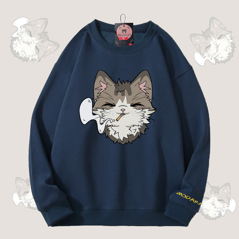 MODAKAWA Unisex-Sweatshirt mit Raucherkatzen-Motiv - Dusty Blue - 5XL - image 1