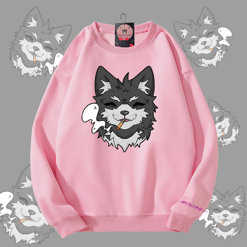 MODAKAWA Smoking Puppy Grafik Unisex Sweatshirt - Pink - 5XL - image 1