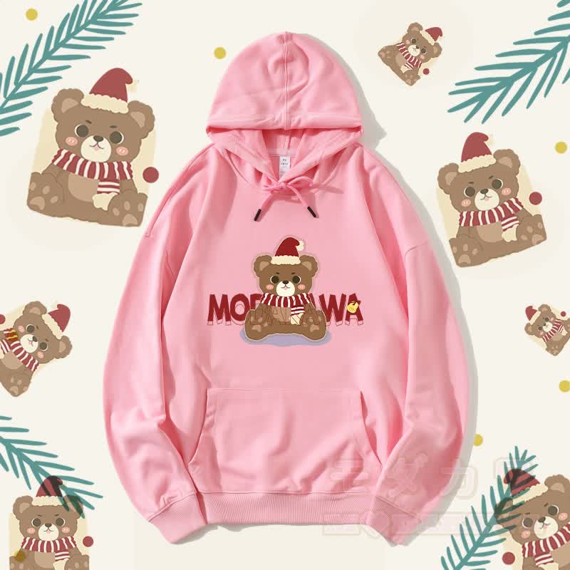 MODAKAWA Streetwear-Kapuzenpullover mit Weihnachtsbär-Grafik - Rosa A - 5XL - image 2