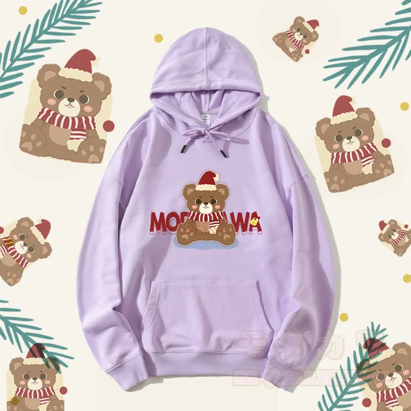 MODAKAWA Streetwear-Kapuzenpullover mit Weihnachtsbär-Grafik - Lila A - 5XL - image 1