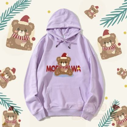 MODAKAWA Streetwear-Kapuzenpullover mit Weihnachtsbär-Grafik - Lila A - 5XL - image 1