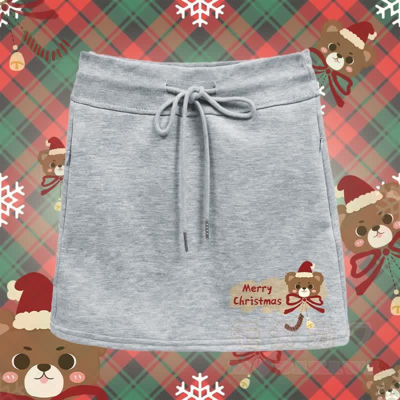 MODAKAWA A-Linien-Rock mit Weihnachtsbär-Grafik - Grau - 2XL - image 2