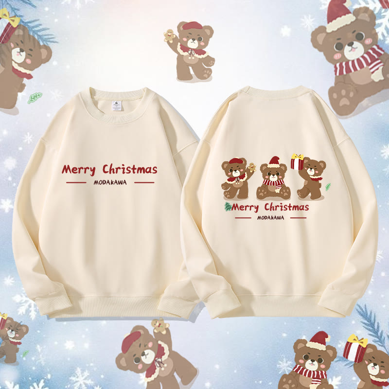 MODAKAWA Unisex-Sweatshirt mit drei Weihnachtsbären-Motiv - Beige - 5XL - image 1