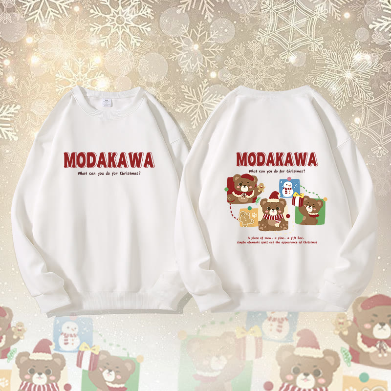 MODAKAWA Unisex-Sweatshirt mit Weihnachtsmotiv: Bär und Schneemann - White - 5XL - image 1