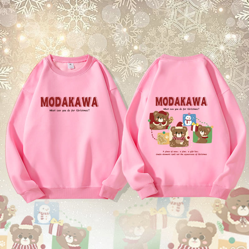 MODAKAWA Unisex-Sweatshirt mit Weihnachtsmotiv: Bär und Schneemann - Pink - 5XL - image 3
