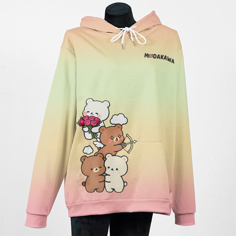 MODAKAWA Farbverlauf-Pullover-Hoodie mit Bärenmotiv - Pink A - 5XL - image 4