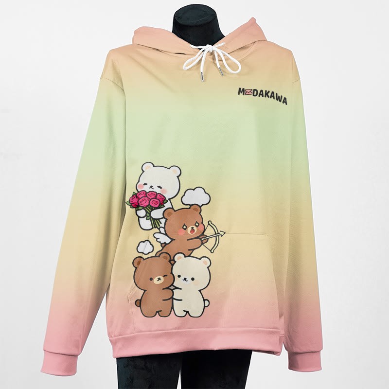 MODAKAWA Farbverlauf-Pullover-Hoodie mit Bärenmotiv - Pink A - 5XL - image 4