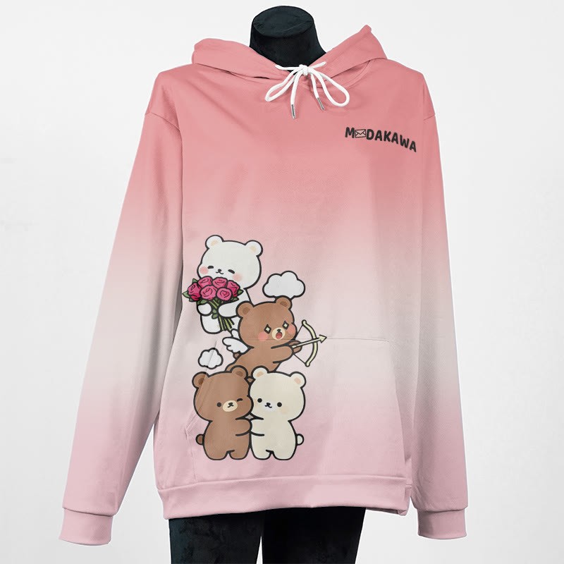 MODAKAWA Farbverlauf-Pullover-Hoodie mit Bärenmotiv - Pink B - 5XL - image 5