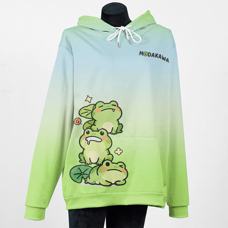 MODAKAWA Farbverlauf-Pullover-Hoodie mit niedlichem Froschmotiv - Green C - 5XL - image 3