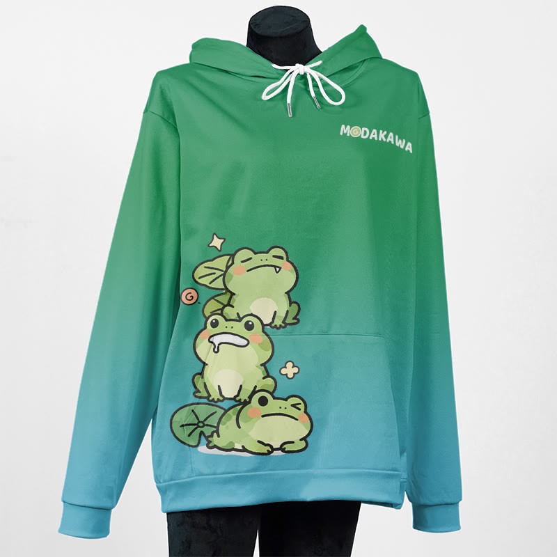 MODAKAWA Farbverlauf-Pullover-Hoodie mit niedlichem Froschmotiv - Green B - 5XL - image 2