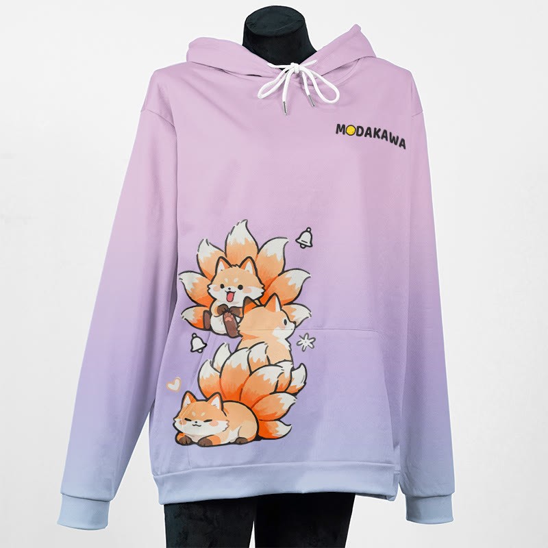 MODAKAWA Farbverlauf-Pullover-Hoodie mit neunschwänzigem Fuchs-Grafik - Purple - 5XL - image 4