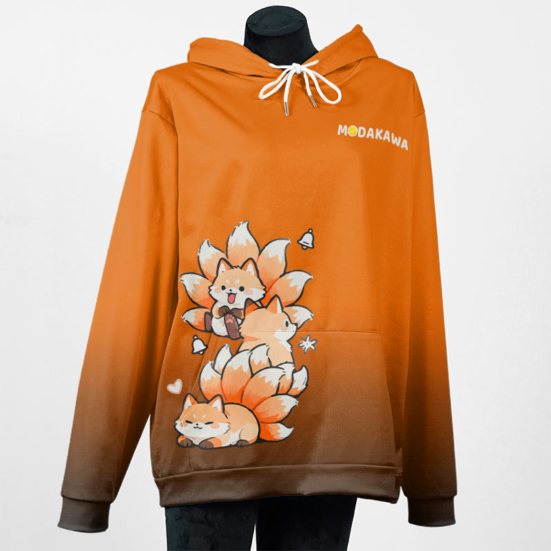 MODAKAWA Farbverlauf-Pullover-Hoodie mit neunschwänzigem Fuchs-Grafik - Dark Orange - 5XL - image 2