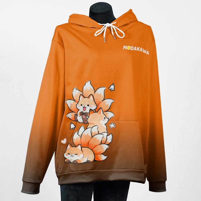 MODAKAWA Farbverlauf-Pullover-Hoodie mit neunschwänzigem Fuchs-Grafik - Dark Orange - 5XL - image 2