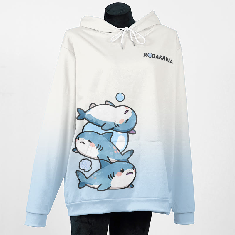 MODAKAWA Gradient Lazy Shark Graphic Pullover Hoodie - Blue C - 5XL - image 4