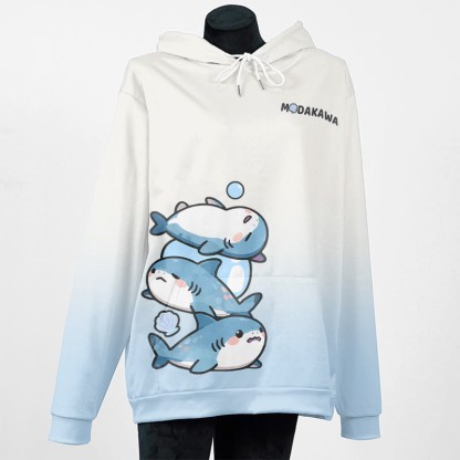 MODAKAWA Gradient Lazy Shark Graphic Pullover Hoodie - Blue C - 5XL - image 4
