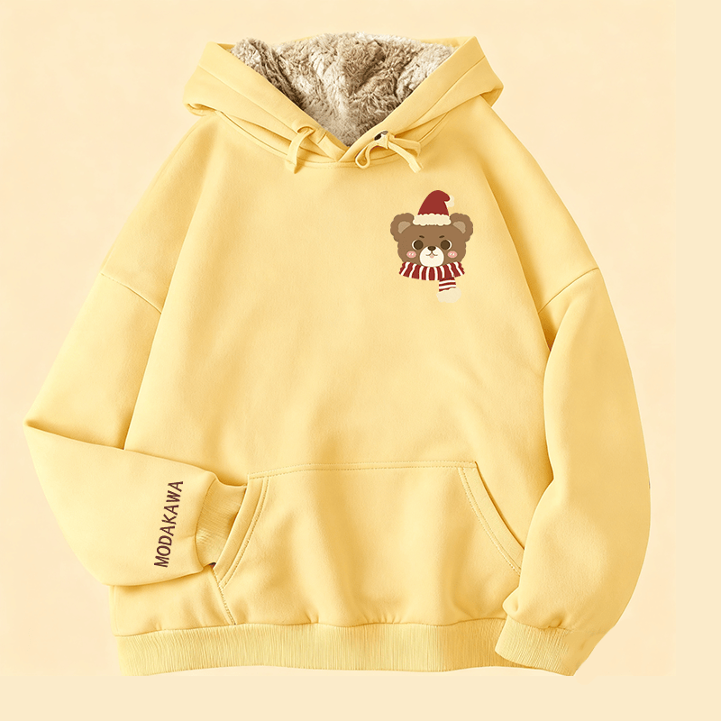 MODAKAWA Weihnachtsschal mit Bärenmotiv, dick gefütterter Winterhoodie mit Fleece-Futter - Yellow - 2XL - image 1