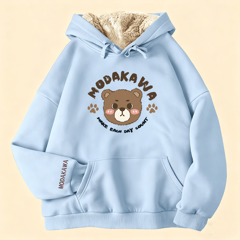 MODAKAWA Winterhoodie mit niedlichem Bärenmotiv, dick gefüttert mit Fleece - Blue - 2XL - image 1