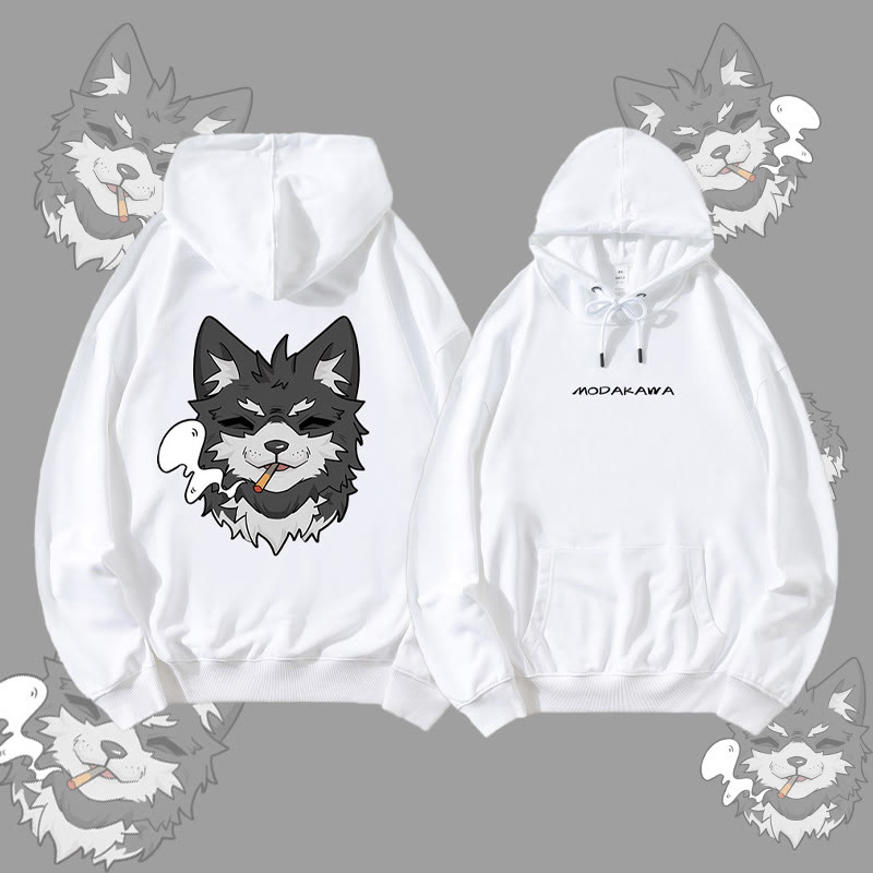 MODAKAWA Smoking Puppy Grafik Streetwear Pullover Hoodie - White - 5XL - image 1