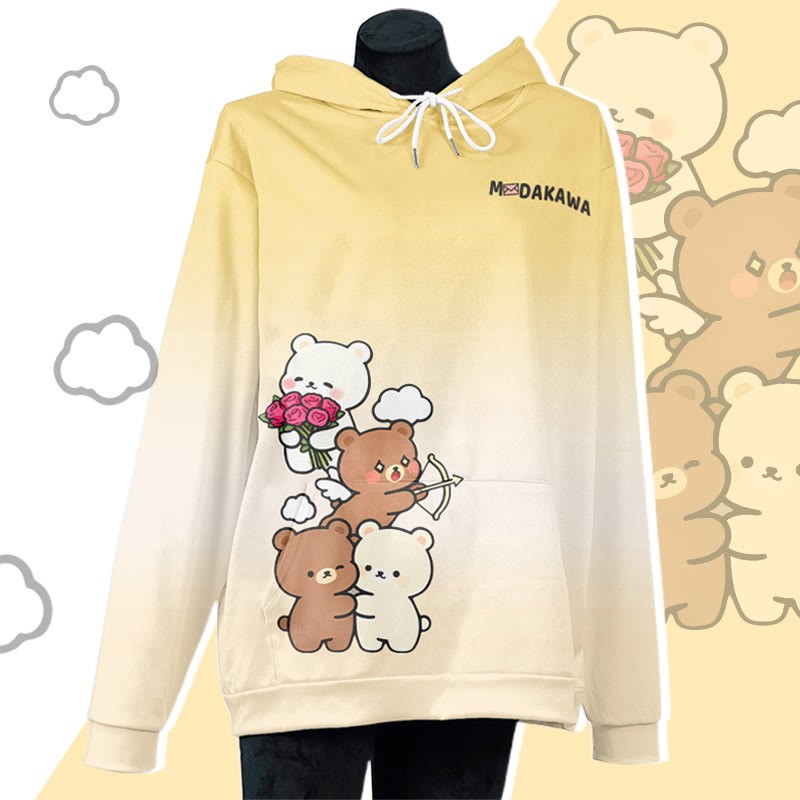 MODAKAWA Farbverlauf-Pullover-Hoodie mit Bärenmotiv - Yellow - 5XL - image 3