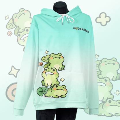 MODAKAWA Farbverlauf-Pullover-Hoodie mit niedlichem Froschmotiv - Green A - 5XL - image 1