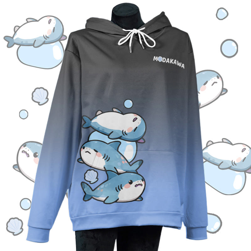 MODAKAWA Gradient Lazy Shark Graphic Pullover Hoodie - Blue A - 8XL - image 1
