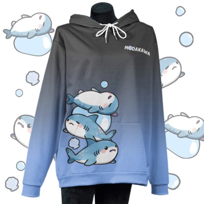 MODAKAWA Gradient Lazy Shark Graphic Pullover Hoodie - Blue A - 5XL - image 1