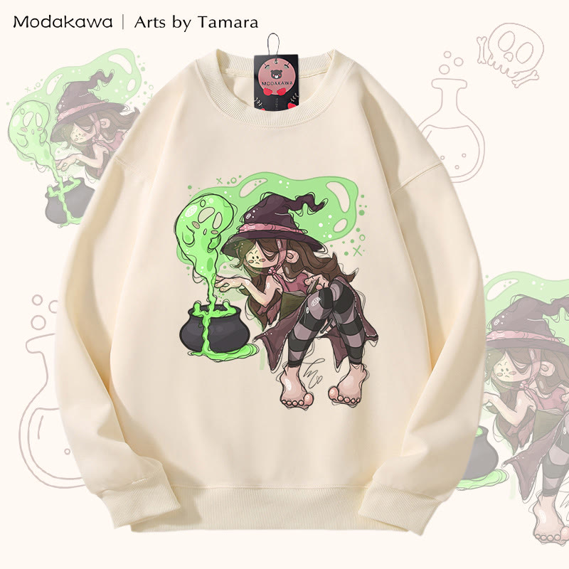 MODAKAWA X Arts by Tamara Zaubertrank-Hexe Halloween-Grafik Unisex-Sweatshirt - Beige - 5XL - image 1