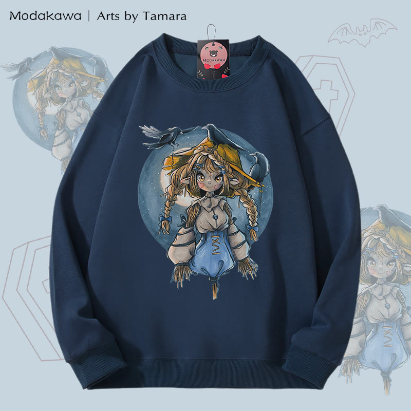 MODAKAWA X Arts by Tamara Scarecrow Graphic Unisex Sweatshirt - Dusty Blue - 5XL - image 1