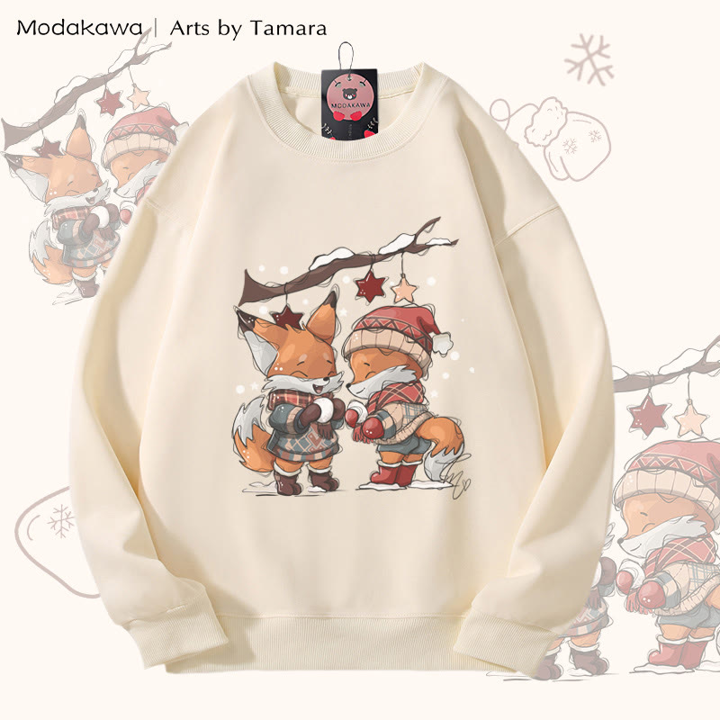 MODAKAWA X Arts by Tamara Fox „Playing With Snowballs“ Weihnachtsmotiv Unisex-Sweatshirt - Beige - 5XL - image 1