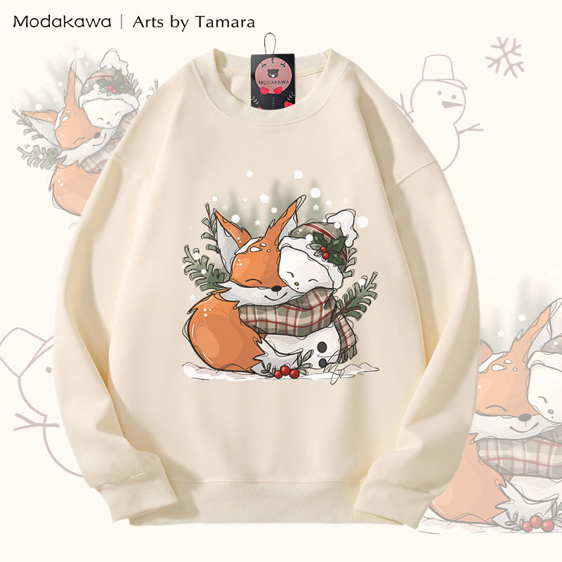MODAKAWA X Arts by Tamara Fox Weihnachtsmotiv mit Schneemann-Motiv, Unisex-Sweatshirt - Beige - 5XL - image 2