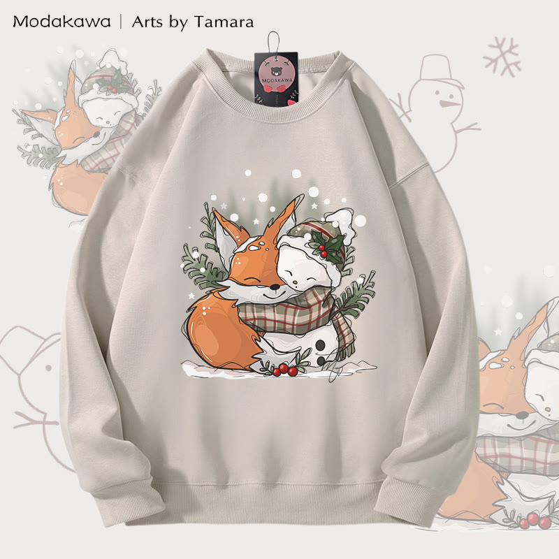 MODAKAWA X Arts by Tamara Fox Weihnachtsmotiv mit Schneemann-Motiv, Unisex-Sweatshirt - Light Beige - 5XL - image 1