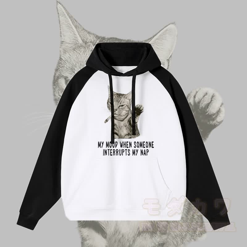 MEINE STIMMUNG, WENN JEMAND MEIN MITTAGSSCHLAF UNTERBRICHT. Streetwear-Hoodie mit Raucherkatzen-Grafik und Farben . - Schwarz - 3XL - image 1