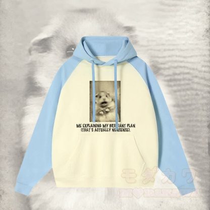 ICH ERKLÄRE MEINEN BRILLANTEN PLAN, DER EIGENTLICH UNSINN IST. Schockierender Streetwear-Hoodie mit Mausgrafik und Farben - Blau - 3XL - image 2