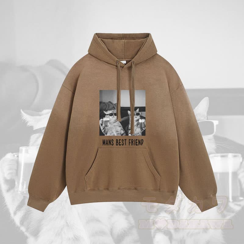 MANS BEST FRIEND Katze trinkt Wein Grafik Gradient Streetwear Hoodie - Braun - 2XL - image 3