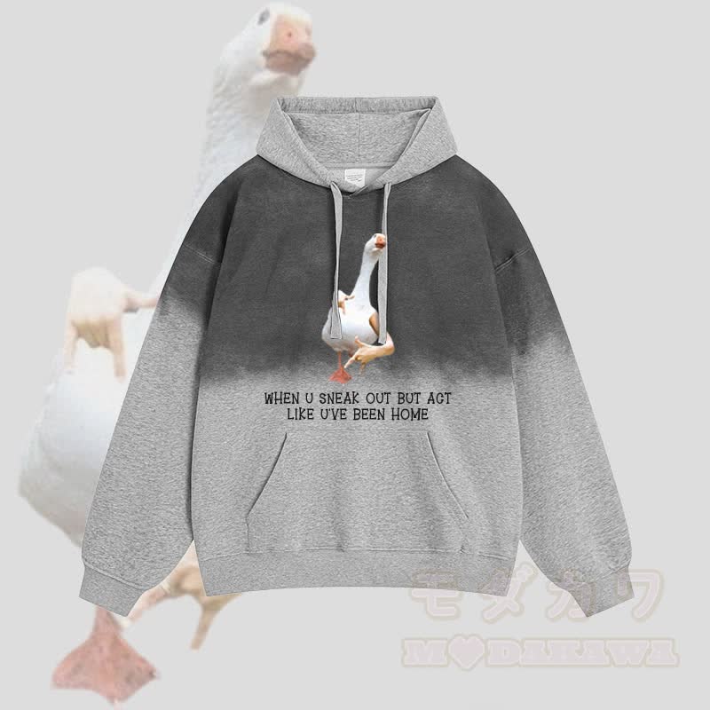 Wenn du dich rausschleichst, aber so tust, als wärst du zu Hause gewesen – Gänse-Graphic-Gradient-Streetwear-Hoodie - Grau - 2XL - image 2