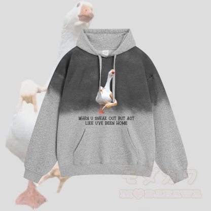 Wenn du dich rausschleichst, aber so tust, als wärst du zu Hause gewesen – Gänse-Graphic-Gradient-Streetwear-Hoodie - Grau - 2XL - image 2