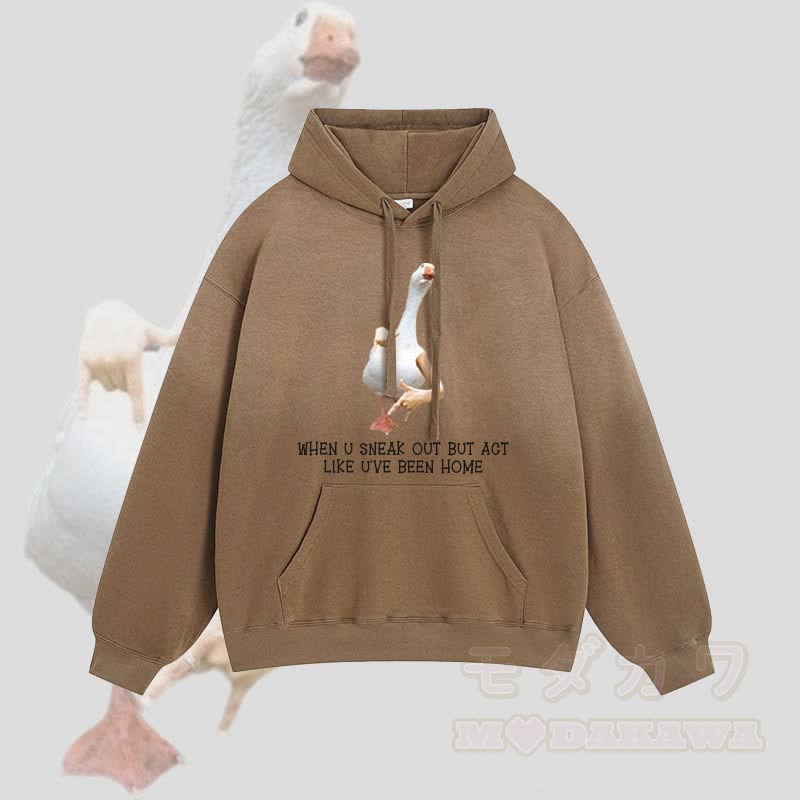 Wenn du dich rausschleichst, aber so tust, als wärst du zu Hause gewesen – Gänse-Graphic-Gradient-Streetwear-Hoodie - Braun - 2XL - image 1