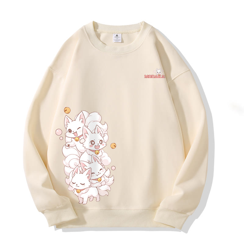 MODAKAWA Unisex-Sweatshirt mit fröhlichem neunschwänzigen Fuchs-Motiv - Beige - 5XL - image 1