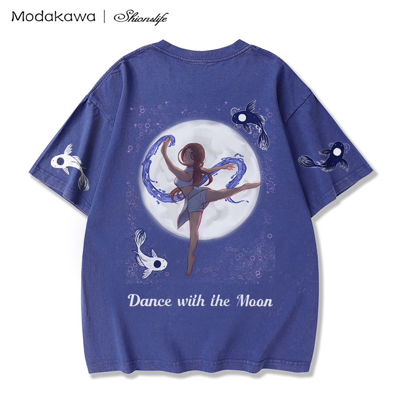 MODAKAWA X Shionslife – T-Shirt „Moon and Ocean Spirit“ aus gewaschener Vintage-Baumwolle, 100 % - Blue - 5XL - image 2