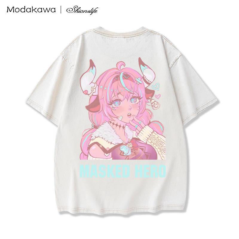 MODAKAWA X Shionslife Masked Hero gewaschenes T-Shirt aus 100 % Baumwolle - Apricot - 5XL - image 2